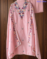 Cotton Linen Kashmiri Embroidery Un-Stitched Suit with Linen Dupatta