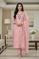 Cotton Linen Kashmiri Embroidery Un-Stitched Suit with Linen Dupatta