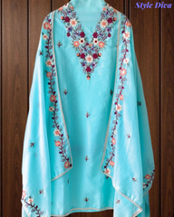 Cotton Linen Kashmiri Embroidery Un-Stitched Suit with Linen Dupatta