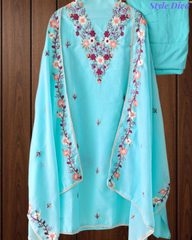 Cotton Linen Kashmiri Embroidery Un-Stitched Suit with Linen Dupatta