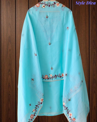 Cotton Linen Kashmiri Embroidery Un-Stitched Suit with Linen Dupatta