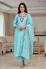 Cotton Linen Kashmiri Embroidery Un-Stitched Suit with Linen Dupatta