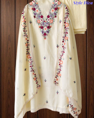 Cotton Linen Kashmiri Embroidery Un-Stitched Suit with Linen Dupatta