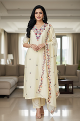 Cotton Linen Kashmiri Embroidery Un-Stitched Suit with Linen Dupatta