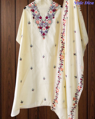 Cotton Linen Kashmiri Embroidery Un-Stitched Suit with Linen Dupatta