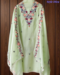 Cotton Linen Kashmiri Embroidery Un-Stitched Suit with Linen Dupatta