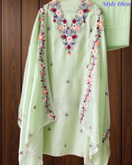 Cotton Linen Kashmiri Embroidery Un-Stitched Suit with Linen Dupatta