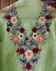 Cotton Linen Kashmiri Embroidery Un-Stitched Suit with Linen Dupatta