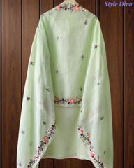 Cotton Linen Kashmiri Embroidery Un-Stitched Suit with Linen Dupatta