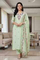 Cotton Linen Kashmiri Embroidery Un-Stitched Suit with Linen Dupatta