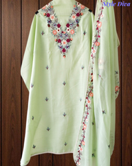Cotton Linen Kashmiri Embroidery Un-Stitched Suit with Linen Dupatta