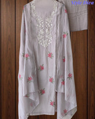 (LAVENDER)-Mul Cotton Neck Embroidered Unstitched Suit with Cross Stitch Work Dupatta
