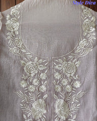 (LAVENDER)-Mul Cotton Neck Embroidered Unstitched Suit with Cross Stitch Work Dupatta
