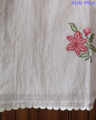 (LAVENDER)-Mul Cotton Neck Embroidered Unstitched Suit with Cross Stitch Work Dupatta
