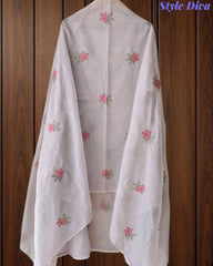 (LAVENDER)-Mul Cotton Neck Embroidered Unstitched Suit with Cross Stitch Work Dupatta