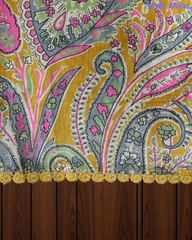 Cotton Digital Printed Crochet Lacing Unstitched Suit with Mul Cotton Dupatta