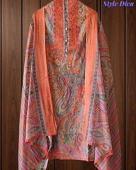 Cotton Digital Printed Crochet Lacing Unstitched Suit with Mul Cotton Dupatta