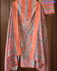 Cotton Digital Printed Crochet Lacing Unstitched Suit with Mul Cotton Dupatta