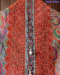Cotton Digital Printed Crochet Lacing Unstitched Suit with Mul Cotton Dupatta