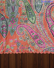 Cotton Digital Printed Crochet Lacing Unstitched Suit with Mul Cotton Dupatta