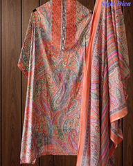 Cotton Digital Printed Crochet Lacing Unstitched Suit with Mul Cotton Dupatta