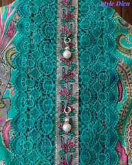 Cotton Digital Printed Crochet Lacing Unstitched Suit with Mul Cotton Dupatta