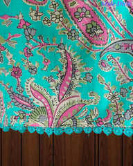 Cotton Digital Printed Crochet Lacing Unstitched Suit with Mul Cotton Dupatta