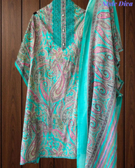 Cotton Digital Printed Crochet Lacing Unstitched Suit with Mul Cotton Dupatta