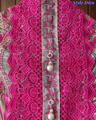 Cotton Digital Printed Crochet Lacing Unstitched Suit with Mul Cotton Dupatta