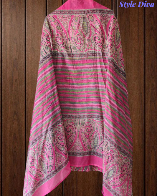 Cotton Digital Printed Crochet Lacing Unstitched Suit with Mul Cotton Dupatta