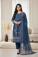 Linen Digital Print Unstitched Suit with Swarovski Highlighting Dupatta