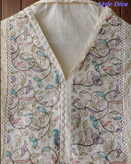 Cotton Pakistani Style Embroidered Unstitched Suit with Crochet Lacing Dupatta