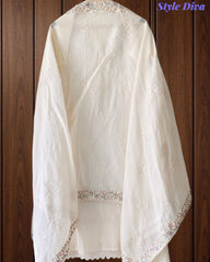 Cotton Pakistani Style Embroidered Unstitched Suit with Crochet Lacing Dupatta