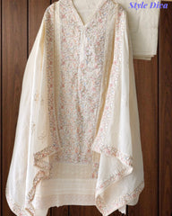 Cotton Pakistani Style Embroidered Unstitched Suit with Crochet Lacing Dupatta
