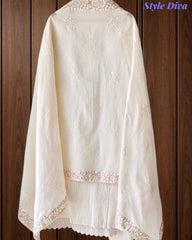 Cotton Pakistani Style Embroidered Unstitched Suit with Crochet Lacing Dupatta