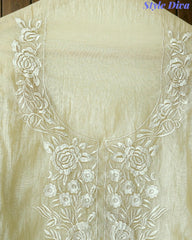 ( LIGHT GREEN)-Mul Cotton Neck Embroidered Unstitched Suit with Cross Stitch Work Dupatta