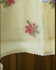 ( LIGHT GREEN)-Mul Cotton Neck Embroidered Unstitched Suit with Cross Stitch Work Dupatta