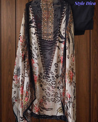 Organza Digital Printed Unstitched Suit with Mirror Highlighting