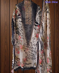 Organza Digital Printed Unstitched Suit with Mirror Highlighting