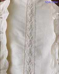 (CREAM COLOR)-Mul Embroidered Laser Cut Design Un-Stitched Suit with Scalloped Embroidered Dupatta
