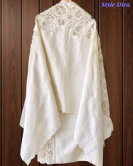 (CREAM COLOR)-Mul Embroidered Laser Cut Design Un-Stitched Suit with Scalloped Embroidered Dupatta