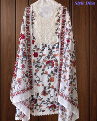 Cotton Printed Unstitched Suit with Neck Embroidery and Mul Cotton Printed Dupatta