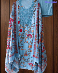 Cotton Printed Unstitched Suit with Neck Embroidery and Mul Cotton Printed Dupatta