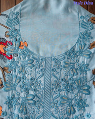 Cotton Printed Unstitched Suit with Neck Embroidery and Mul Cotton Printed Dupatta