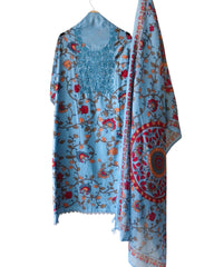 Cotton Printed Unstitched Suit with Neck Embroidery and Mul Cotton Printed Dupatta