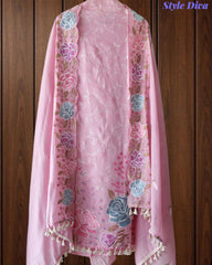 Mul Cotton Parsi Embroidered Unstitched Suit with Scalloped Embroidered Dupatta (3 Pc Set)