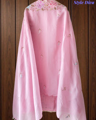 Mul Cotton Parsi Embroidered Unstitched Suit with Scalloped Embroidered Dupatta (3 Pc Set)