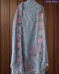 Mul Cotton Parsi Embroidered Unstitched Suit with Scalloped Embroidered Dupatta (3 Pc Set)