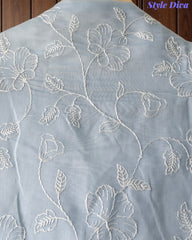 Mul Cotton Parsi Embroidered Unstitched Suit with Scalloped Embroidered Dupatta (3 Pc Set)