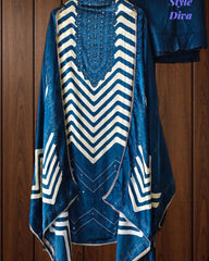 Gajji Silk Digital Print Unstitched Suit with Faux Mirror Highlights & Printed Dupatta
